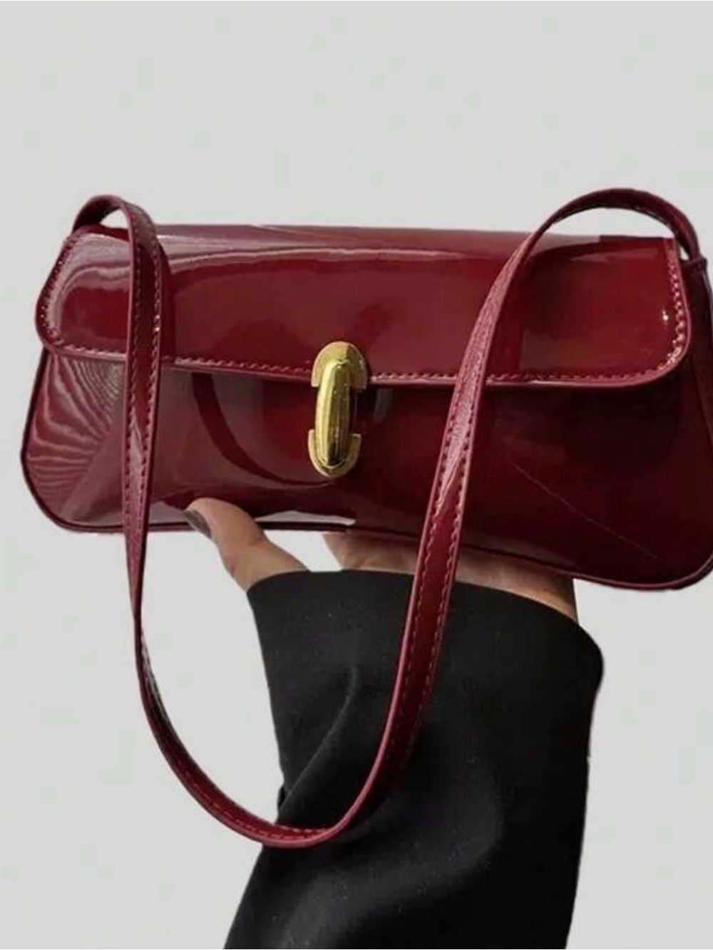 Vinyl Shoulder Bag in Deep Burgundy